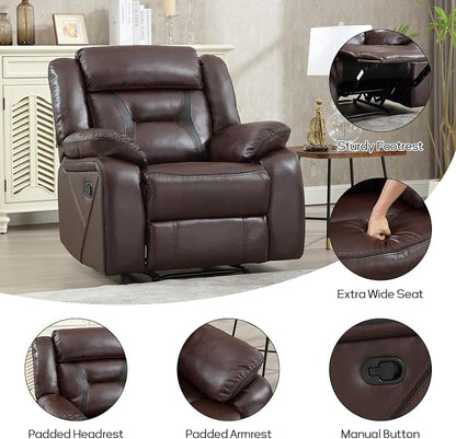 EBELLO Faux Leather Manual Recliner Chair, Modern Design Single Reclining Sofa Chair with Comfortable Armrest and Backrest, Furniture for Living Room, Bedroom, Dark Brown
