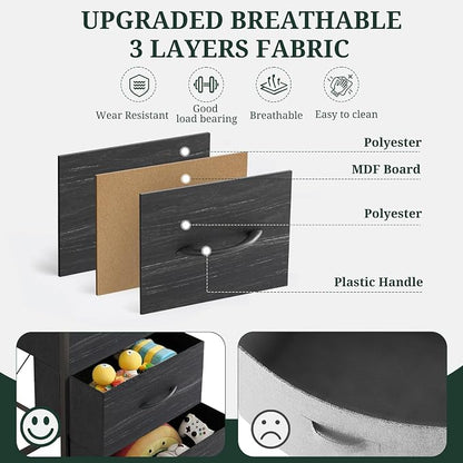 4 Drawers Dresser for Bedroom, Fabric Storage Tower Organizer with Wooden Top and Steel Frame, Tall Chest of Drawers for Closet, Entryway, Dorm, Charcoal Black