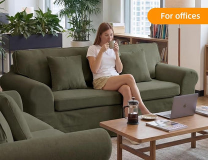 Mistpeople Modern Loveseat Sofa Couch, Upholstered Comfy Sofa with Pillows & Armrests, Deep Seating Couch with Removable Cover for Living Room Bedroom Apartment Office Small Spaces, Green 3 Seats