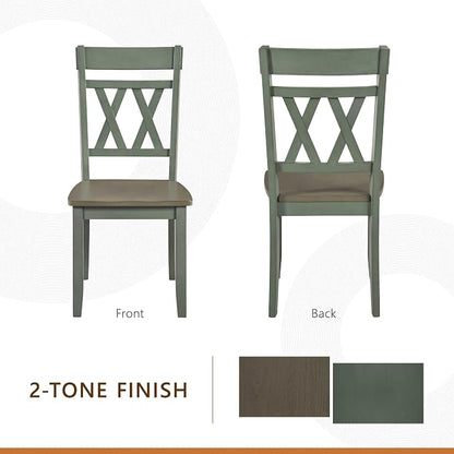 Lexicon Farmhouse Wood Dining Chair, Set of 2, Double Cross Back, Rustic Armless Chairs, Kitchen and Dining Room Furniture, Two-Tone Finish (Greywash and Antique Teal)
