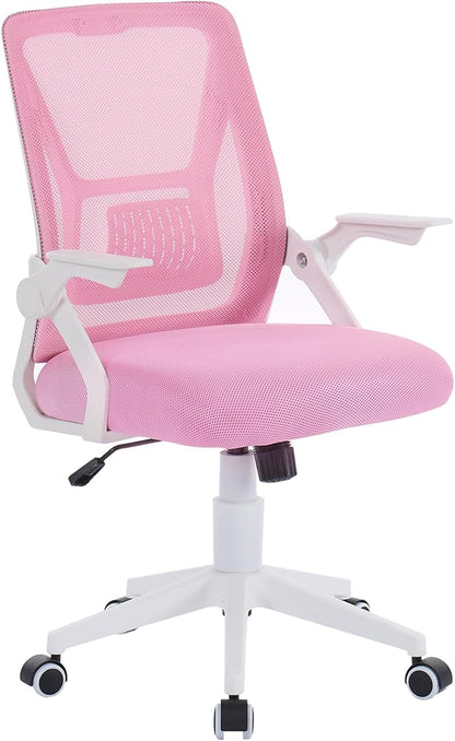 VECELO Mid-Back Swivel Ergonomic Office Chair with Adjustable Arms Mesh Lumbar Support for Computer Task Work, Pink