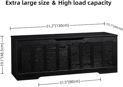 VANKILEY 51.2" Storage Chest Extra Large,Storage Bench with 2 Safety Hinges,Shoe Bench,51.2 * 15.7 * 19.1 inches,Wooden Trunk for Bedroom,livingroom,entryway,Supports 220 lb,Easy Assembly(Black).