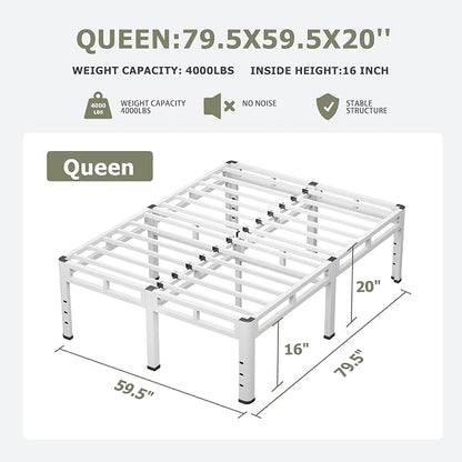 NKZ 20 Inch Queen Size Bed Frame, Metal Bed Frame & Box Spring 2 in 1 Platform with Round Corner Legs, 4000lbs Weight Capacity Reinforced Metal Frame, Headboard Hole, Noise-Free, Easy Assembly.