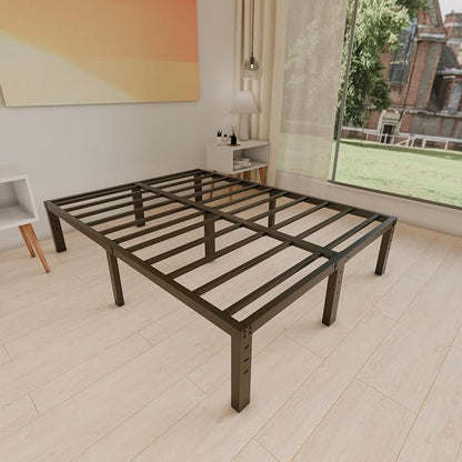 HOBINCHE 14 Inch Metal California King Size Bed Frame No Box Spring Needed - Easy Assembly Heavy Duty Noise Free Bedframes - Double Black Basic Steel Slats Platform with Storage