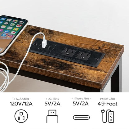 HOOBRO 2 Pack 5.9" Narrow Console Table with Power Outlets, 47.2" Behind Couch Table with Charging Station, Long Sofa Side Table, Skinny Entryway Table for Living Room, Rustic Brown BF15XGP201G1