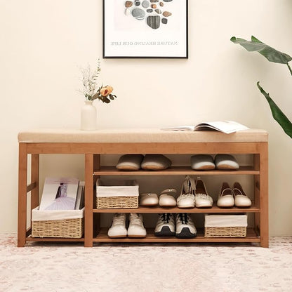 PETKABOO Shoe Rack Bench with Cushion 39.4“, Shoe Rack for Front Door Entrance, Shoe Bench with Storage for Entryway Hallway Bedroom Living Room