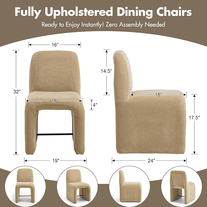 Hyfirm Upholstered Dining Chairs Set of 6,Modern Armless Desk Chair with Metal Footrest for Diningroom Bedroom Livingroom Reading Room,Khaki Fabric