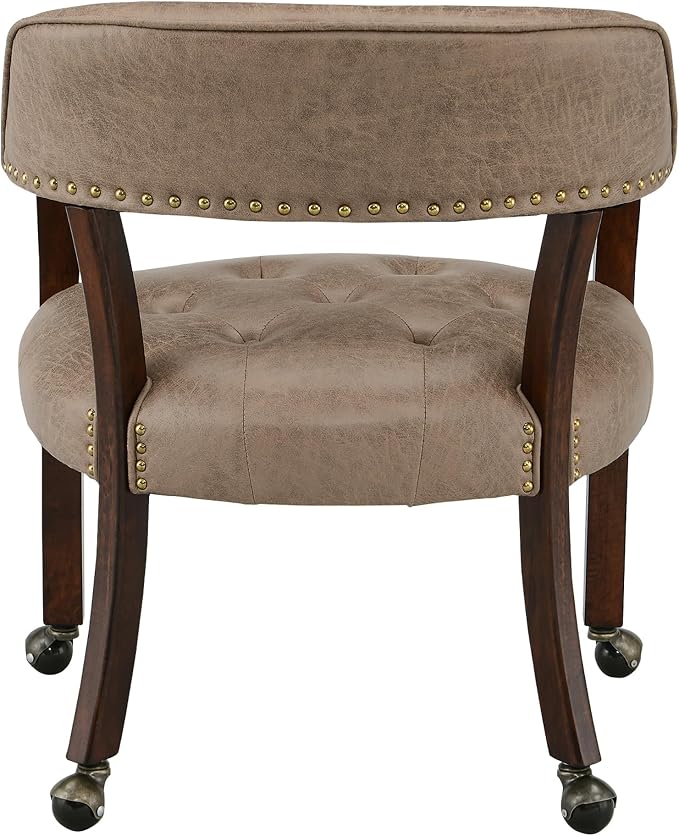 LEEMTORIG Set of 6 Dining Chairs with Casters and Arms, Rolling Dining Chairs with Wheels for Elderly, Ergonomic Wide Seat Wood Office Chair, 26" Dx25.2 W, Espresso Legs&Yellow Brown Fabric SY-318-LT