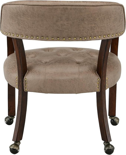 LEEMTORIG Set of 6 Dining Chairs with Casters and Arms, Rolling Dining Chairs with Wheels for Elderly, Ergonomic Wide Seat Wood Office Chair, 26" Dx25.2 W, Espresso Legs&Yellow Brown Fabric SY-318-LT