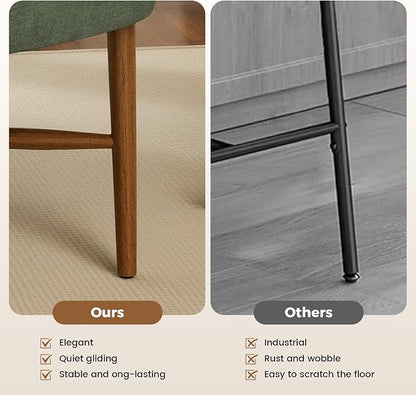 Mid Century Dining Chairs Set of 4, Linen Seat, Wood Legs, Green | Farmhouse, Upholstered Padded Cushion, Solid Wood Cross-Brace, Easy 15-Min Assembly, Kitchen Dining Room