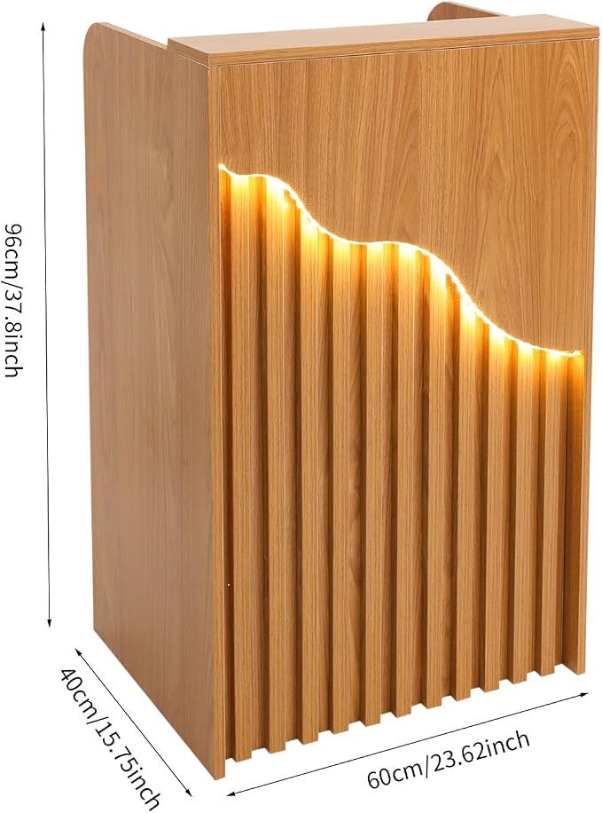 Reception Desk with Counter, Front Desk Reception Counter with LED Light & Lockable Drawer, Wooden Checkout Counter for Lobbies, Salons, Retail, Home Offices, Reception Room - Oak Color