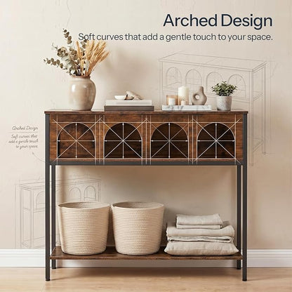 HOOBRO Narrow Console Table, Entryway Table with 3-Tier Storage, Sofa Table, Behind Couch Table with Arched Design for Living Room, Entrance, Hallway, Rustic Brown and Black BF106XG01