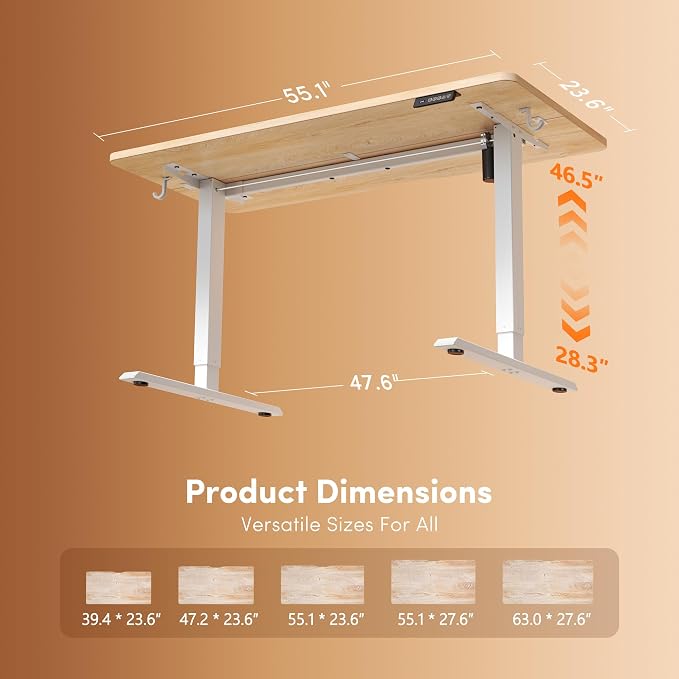 FEZIBO 55 x 24 Inchs Electric Standing Desk, Height Adjustable, Sit Stand Up, Computer Office Desk with Splice Board, White Frame/Maple Top