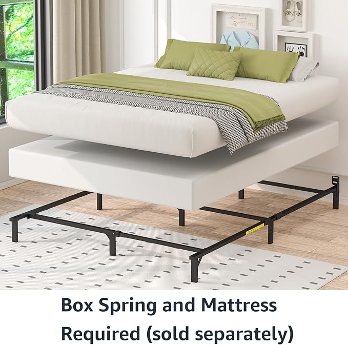 Amazon Basics Metal Bed Frame, 9-Leg Support Base for Box Spring and Mattress, Queen Size, Tool-Free Easy Assembly, 79.5" L x 59.5" W x 7" H, Black
