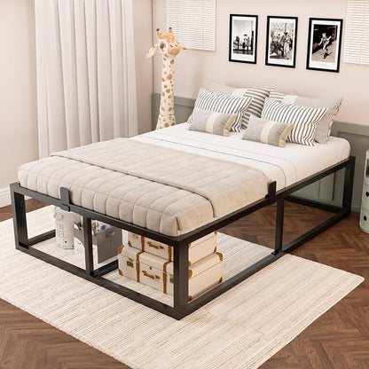 Bilily 18 Inch King Bed Frame with Steel Slat Support,Heavy Duty Metal Platform Bed Frame King Size Mattress Foundation,No Box Spring Needed,Easy Assembly,Noise Free,Black