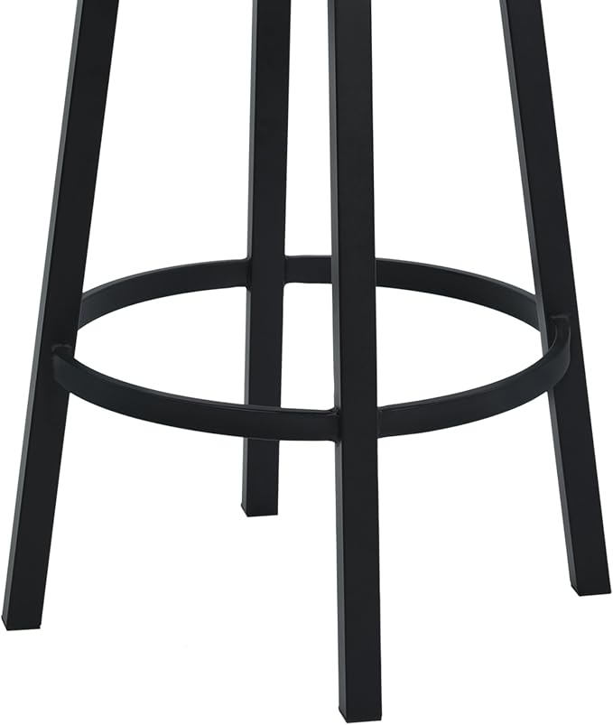 Armen Living Madrid 26" Seat Height Swivel Modern Ford Black Faux Leather and Black Finish Bar Stool for Kitchen Island Counter