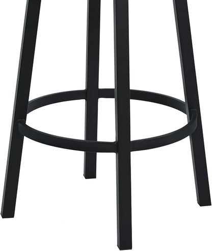 Armen Living Madrid 26" Seat Height Swivel Modern Ford Black Faux Leather and Black Finish Bar Stool for Kitchen Island Counter