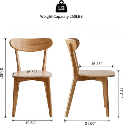 100% Solid Wood Dining Chairs,Mid Century Modern Dining Chairs with Rounded Backrest,Kitchen,Dining Room Chairs Set of 1/2/4 (1, Natural Color)
