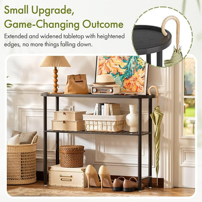 Black Entryway Table for Hallway Bamboo 39.4", Outdoor Console Table Oval Top, Sofa Table Behind Couch 2-tier, TV Stand Plant Stand with Anti-fall Edge, 5min Easy Assembly, 39.4"L x 11.8"W x 29.7"H
