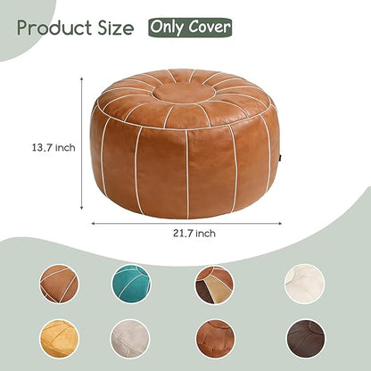 Thgonwid Unstuffed Moroccan Storage Pouf Foot Stool Ottoman Seat, No Filler Included, Handmade Faux Leather Bean Bag Floor Chair Foot Rest for Living Room, Bedroom or Balcony, Brown