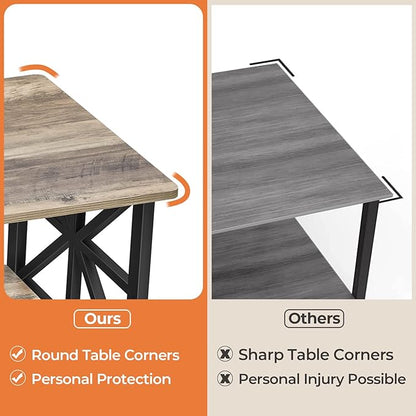 GreenForest Round Corners Coffee Table for Living Room | armhouse Style Center Table with Storage Shelf,39 Inch Space Saving Sofa Table,Easy Assembly,Gray Wash