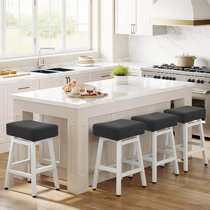 YISUN Stool Covers Rectangle - 4 Pack Stretch Waterproof Saddle Seat Cover Counter Bar Stools Bar Chairs Covers Kitchen Island Chairs Cushion Protector (4, Black)