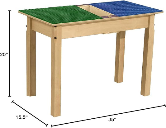 Contender Time-2-Play Kids Activity Play Table, Compatible with Lego Bricks, Extra Sturdy Birch Plywood, 35" W X 15.5" D, Blue & Green, 20" Legs for Ages 4-7