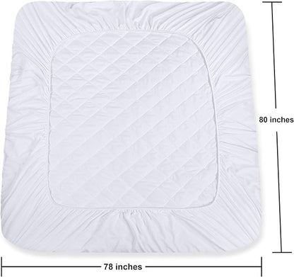 Quilted Fitted Mattress Pad, King Mattress Protector Topper with Deep Pocket Stretches up to 16 Inches, Machine Washable Mattress Cover by Utopia Bedding (White)