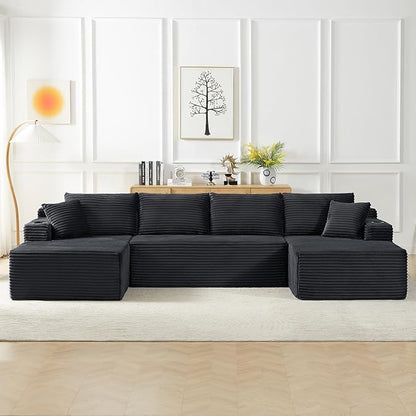 125" Modular Sectional Sleeper Sofa, Boneless Cloud Couch for Living Room, U Shaped 5 Seat Sofa with 2 Storage Pockets& 2 Cup Holders, Free Combination, No Assembly Required (Dark Grey, 125")