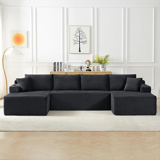Modular Sectional Sleeper Sofa,134 Inch Boneless Cloud Couch for Living Room, U Shaped 5 Seat Sofa with 2 Storage Pockets& 2 Cup Holders, Free Combination, No Assembly Required (Dark Grey)