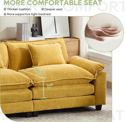 Oprisen 154" Modular Sectional Sofa, Comfy Cloud Couch Sectional Sofa with Ottoman, Chenille Sofa Sleeper Deep Seat Sofa with Throw Pillows for Living Room (Yellow, 154"- U Shape)