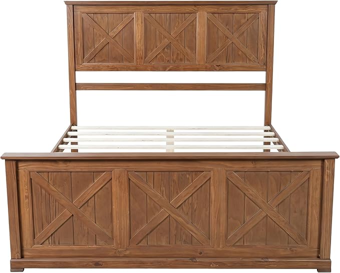 Harper & Bright Designs 4 Piece Bedroom Set, Farmhouse Queen Size Bedroom Furniture Sets with Wooden Platform Bed Frame, Bedroom Furniture Sets with 2 Storage Nightstands and Dresser, Walnut