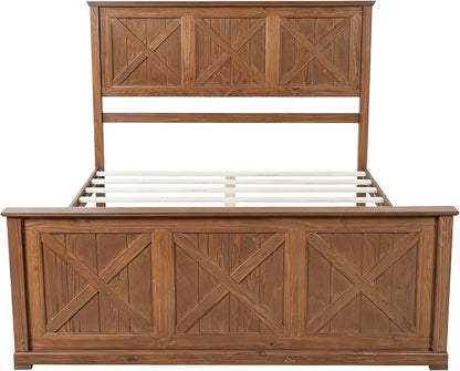 Harper & Bright Designs 4 Piece Bedroom Set, Farmhouse Queen Size Bedroom Furniture Sets with Wooden Platform Bed Frame, Bedroom Furniture Sets with 2 Storage Nightstands and Dresser, Walnut
