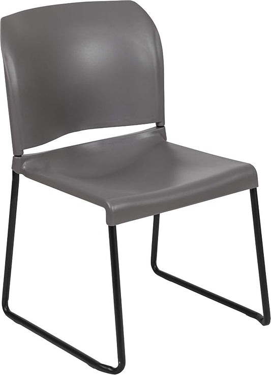 Flash Furniture HERCULES Series 880 lb. Capacity Gray Full Back Contoured Stack Chair with Black Powder Coated Sled Base
