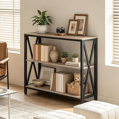 MAHANCRIS 31.5" Sofa Table, Industrial Console Table, 3-Tier Narrow Sofa Table with Storage Shelves, Foyer Table for Entryway, Hallway, Living Room and Bedroom, Easy Assembly, Greige CTHG8001Z1