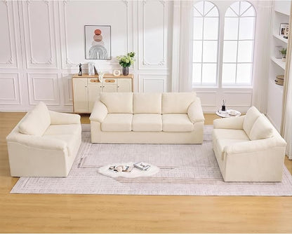 Oversized Boneless Couch Sets, Modern 3 Seater Sofa with 2 Loveseat Sofas, Floor Cloud Couch Sets with Extra Comfy Soft Deep Seats for Living Room, Apartment, No Assemby, Set of 3, Beige