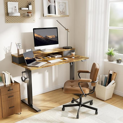 Agilestic 63 x 24 Inches Electric Standing Desk with 2 Storage Drawers, Stand Up Desk Adjustable Height, Sit and Stand Computer Table with Splice Board, Black