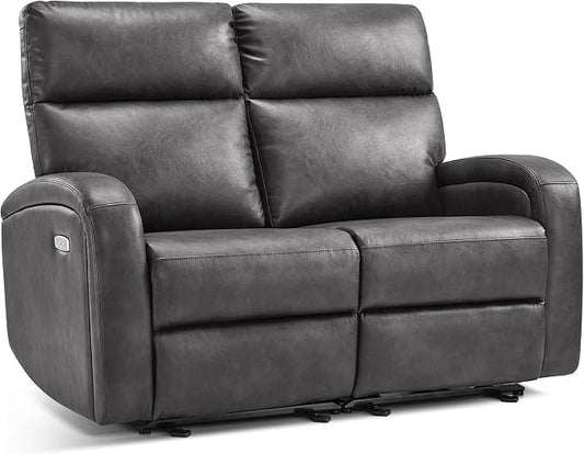 MCombo Zero Wall Recliner Loveseat, 2-Seat Power Wall Hugger Sofa with USB & Type-C Charge Ports, for Small Space Living Room RV, Faux Leather PR646 (Dark Grey, Loveseat)