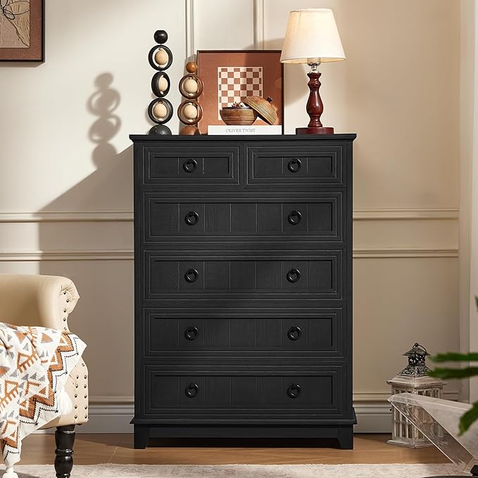 Joaxswe Farmhouse 6 Drawer Dresser for Bedroom, 41" Tall Small Dressers & Chest of Drawers, Rustic Wood Dresser with Metal Handle, Storage Organizer Closet for Living Room, Hallway, Entryway