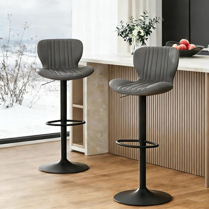 JAMFLY Bar Stools Set of 2, Leather Adjustable Barstools Counter Height Modern Bar Stools, Island Chairs Set of 2 for Kitchen, Grey