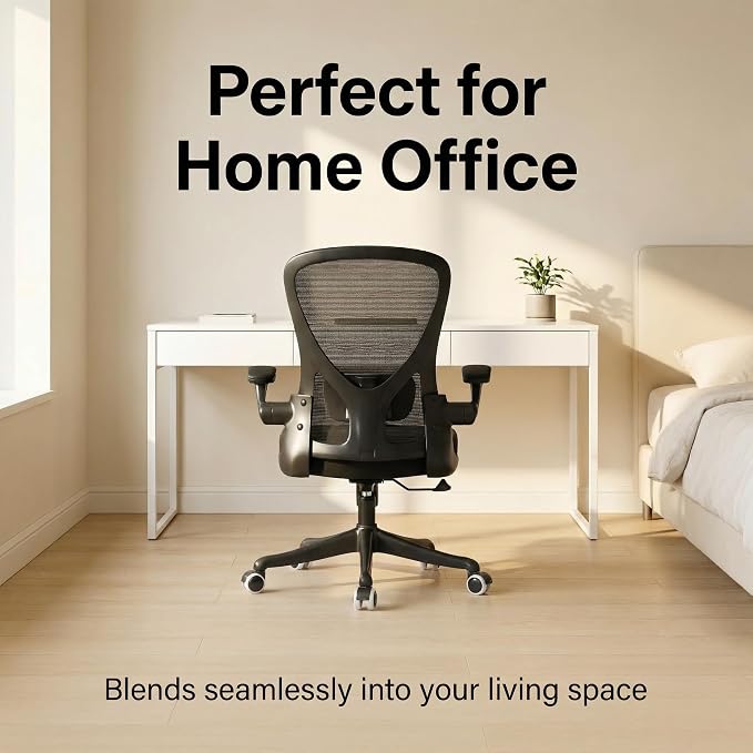 Ergonomic Office Chair with Adjustable Lumbar Support & Flip-Up Armrests - High Back Computer Desk Chair with Thickened Seat Cushion, Rolling Wheels for Home/Office Study Work (01Blcak)