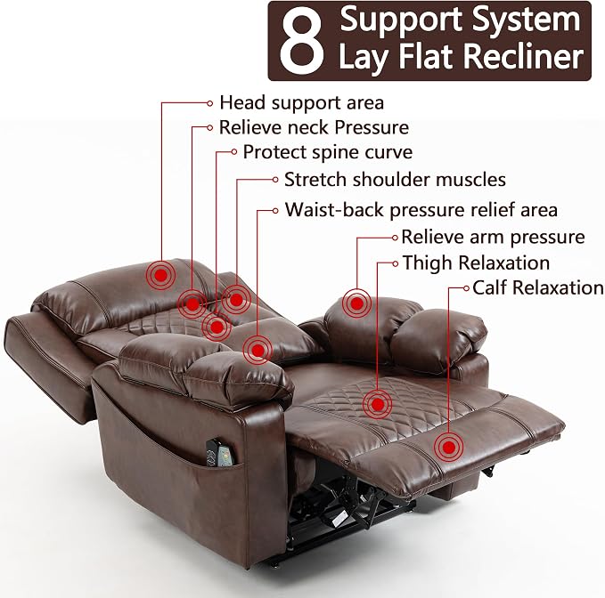 FUNECORP Big Man Power Lay Flat Lift Chair Oversized Recliner Dual Motor Heat Vibration for Elderly, Overstuffed Electric 28" Extra Wide Recliners with Flip Arm Storage Cup Holders,USB Type C Charging