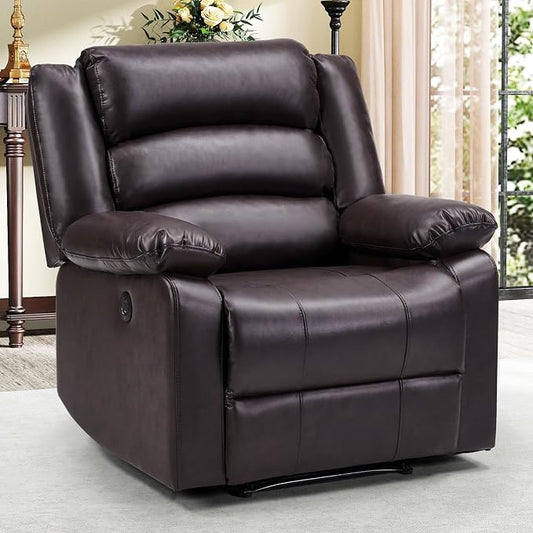EBELLO Faux Leather Classic Power Recliner Chair, Oversized Electric Overstuffed Reclining Chair with Soft Cushion and Back, Sofa with Comfortable Armchair, Classic Brown