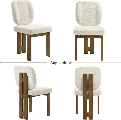 CIMOTA Modern Boucle Dining Chairs Set of 6, Upholstered Armless Side Chairs with Ergonomic Curved Back/Walnut Wood Legs, Mid-Century Accent Chairs for Kitchen or Dining Room, Beige