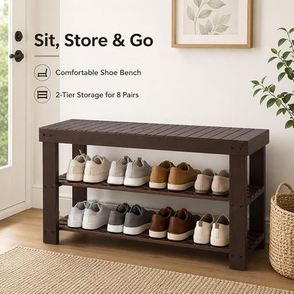 Shoe Rack Bench, 3-Tier Shoe Storage Organizer for Entryway , Shoe Shelf for Small Spaces, Multi-Functional Side Table Plant Stand, Shoe Stand for Bedroom, Living Room, Closet, Front Door, Brown