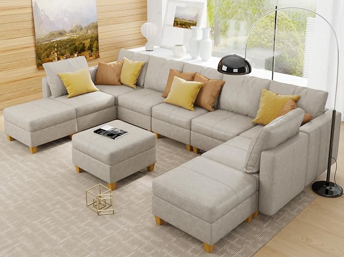 EASE MOOSE Faux Leather Sectional Modular Sofa， Modular Couch with Storage Sleeper Modular Sectional Sofa Couch Bed