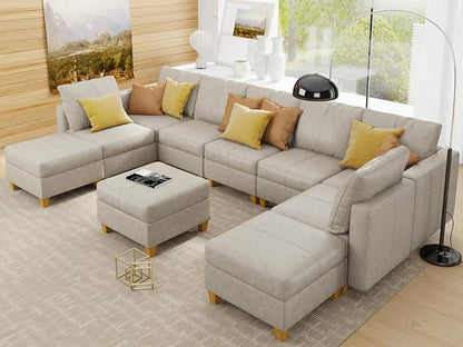 EASE MOOSE Faux Leather Sectional Modular Sofa， Modular Couch with Storage Sleeper Modular Sectional Sofa Couch Bed