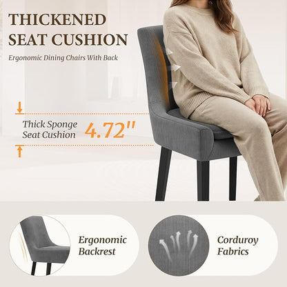 Modern Dining Room Chairs Set of 2 with Mid Back and Wood Legs, Upholstered Kitchen Chairs for Dining Room/Living Room, Dark Grey