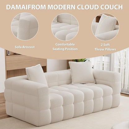 68.7" Loveseat Boneless Couch,Comfy Cloud Sectional Sofa with Deep Seat,Modern Upholstered Chenille Love Seat Sofa, Small Couches for Living Room, No Assembly Required Tufted Sofas, Beige White