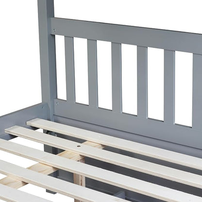 Harper & Bright Designs Convertible Wood Full-Over-Full Bunk Bed with Trundle and Ladder - Can Be Divided Into Two Platform Beds, Grey